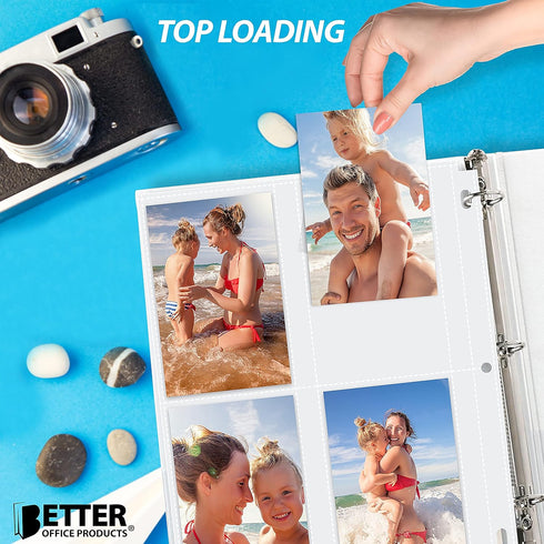 Better Office Products Photo Album Refill Sheets, 3.5 x 5 Inch, Heavyweight, Diamond Clear 3 Ring Photo Binder Page