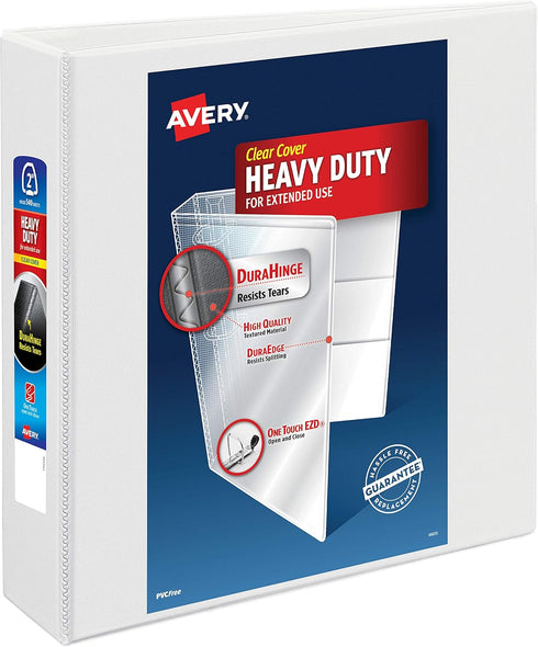 Avery Heavy-Duty View Binder (79832) - 2" Rings, Color (White, Orchid, Red, Black, Mint), 1 Binder