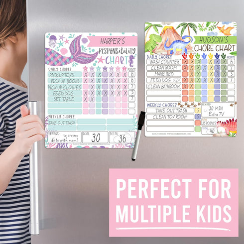 Magnetic Chore Chart for Kids - Mermaid Good Behavior Chart, Dry Erase Daily & Weekly Responsibility List at Home