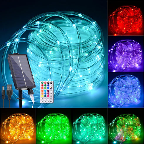 Nazuwke 33FT Solar Rope Lights Outdoor Waterproof, 18 Colors Changing Fairy String