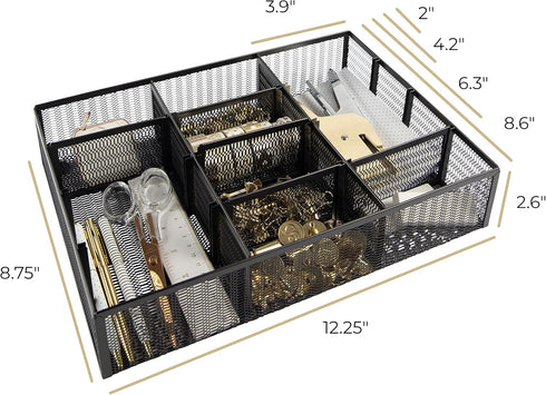 BLU MONACO Desk Drawer Organizer Tray, Up to 12 Adjustable Compartments with 9 Removable Dividers, Black Metal Mesh