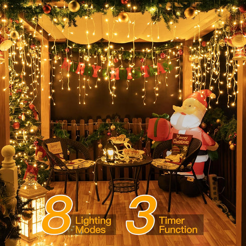 720LED 60FT, 8 Dimmable, Ollny Icicle Lights for Outside Warm White Christmas Lights with Remote Modes Waterproof
