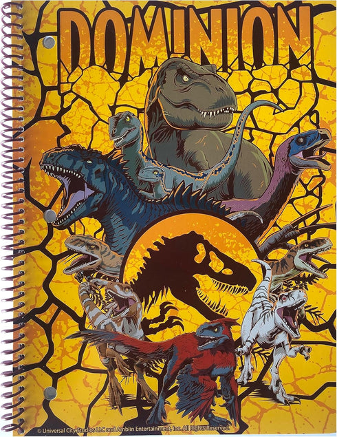 Dinosaur Back to School Themed Bundle of (2) 3-Hole 2-Pocket Portfolio Folder with (1) 50 Wide Ruled Sheets Spiral Notebook
