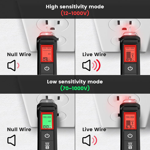 KAIWEETS Non-Contact Voltage Tester with Signal Percentage, AC 12V/70V-1000V, LCD Display, Wire Breakpoint Finder