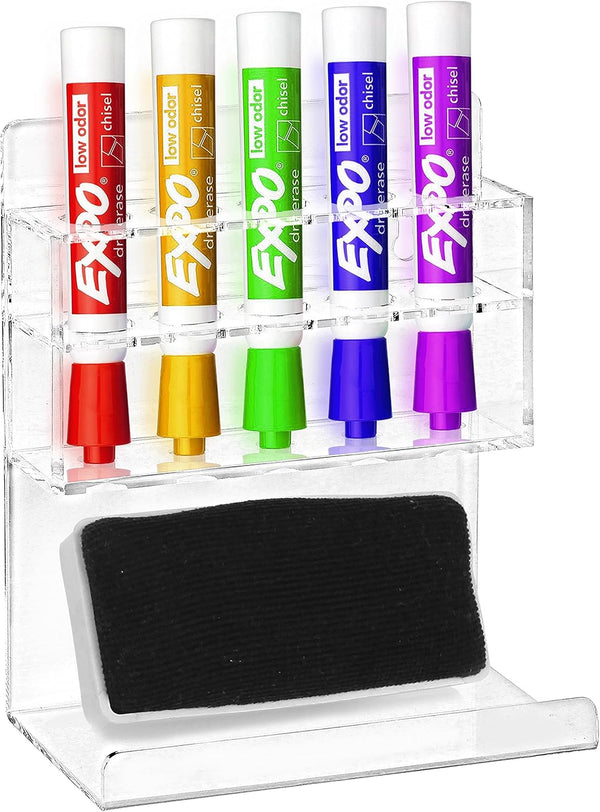 MyGift Wall Mounted Clear Acrylic Dry Erase Marker Holder for 5 Markers and Eraser, Office Accessories