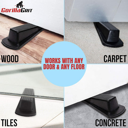 Rubber Door Stoppers - Large Heavy Duty Flexible Door Holder, Black 4 Pack, Non Marking Anti Slip Jammer