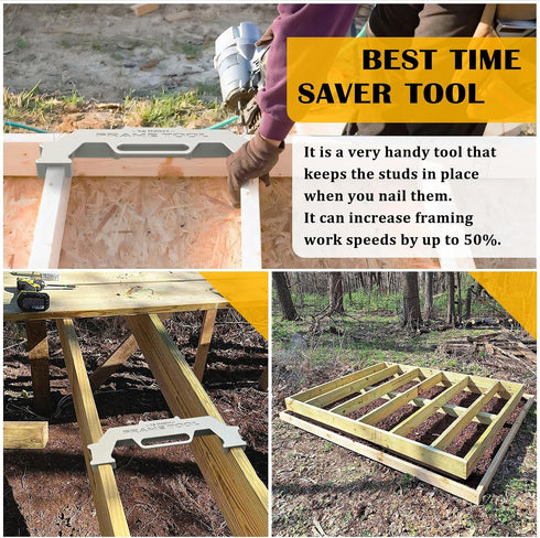 16 Inch On-Center Stud Layout Tool, 100% Cast Aluminum Framing Spacing Tool for Precision Measurement in Wall Framing