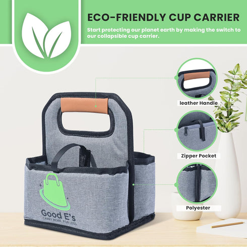 4 (16oz 24oz) Good Es Cup Reusable Coffee Cup Carrier for Delivery, Insulated, Waterproof, Portable Tote Bag Drink