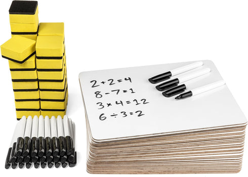 Blue Summit Supplies 30 Pack Small Dry Erase Lapboard Classroom Set, Includes 30 Mini Whiteboards 9 x 12 Inch, Markers,