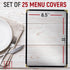 25 8.5'' 11'', Restaurant Menu Covers x Double Stitched Single Pocket Menu Holder with Golden Corners, Clear Viewing