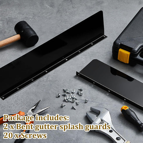 2 Pcs Gutter Valley Splash Guards, Downspout Diverter Roofing Gutter Guards with 20 Screws, Black