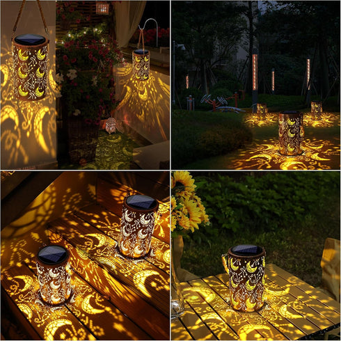 Toodour Solar Lantern Outdoor, Hanging Solar Outdoor Lights Garden Decor, Waterproof Hollow Out Retro Metal Moon