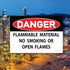 (2 Pack) No Smoking or Open Flames Sign - Danger Flammable Material 7"x10" Self Adhesive Vinyl Sticker Decal