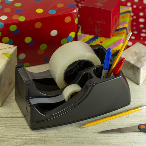 Officemate Heavy Duty Weighted 2-in-1 Tape Dispenser, Recycled, Black (96660)