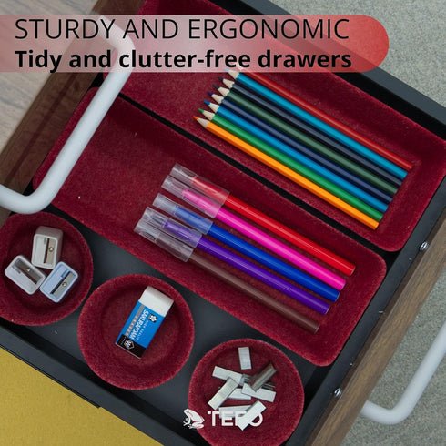 Teeo Drawer Organizers - Office Supply Organizer, Makeup Storage, Pack of 9, Burgundy Compartment Desk Caddy