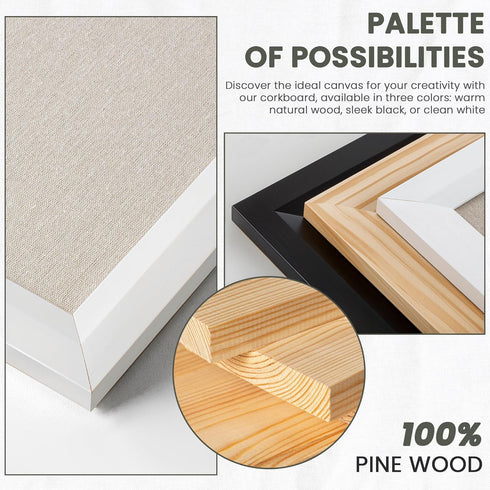 Bulletin Board Cork Board with Linen, 30" x 20" Wood Framed Decorations, Wall Mounted Fabric Picture Board
