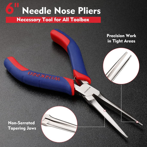 WORKPRO 6" Needle Nose Pliers, Mini Long Nose Pliers with Comfort Grip Handles, Pliers Needle Nose for Wire Wrapping, Crafts, Jewelry Making Supplies by WORKPRO