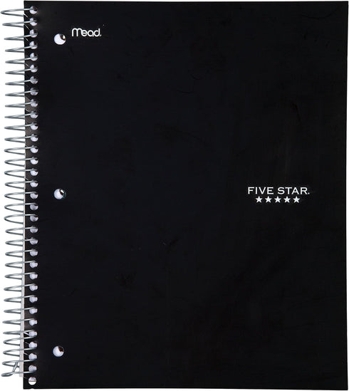Five Star Spiral Notebooks, 3 Subject, Wide Ruled, 150 Sheets, 10-1/2" x 8", 2 Pack, Black, Blue