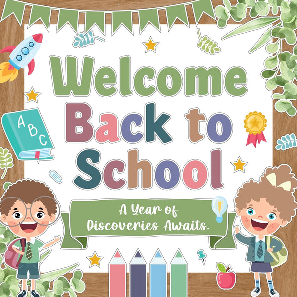 Decorably 87 Pcs Back to School Bulletin Board Set - Welcome Bulletin Board Decorations with Borders