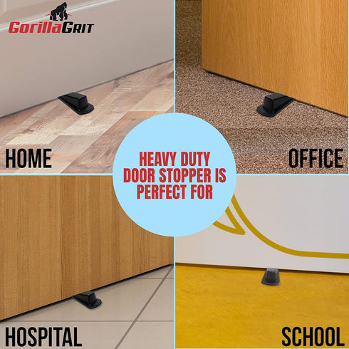 Rubber Door Stoppers - Large Heavy Duty Flexible Door Holder, Black 4 Pack, Non Marking Anti Slip Jammer