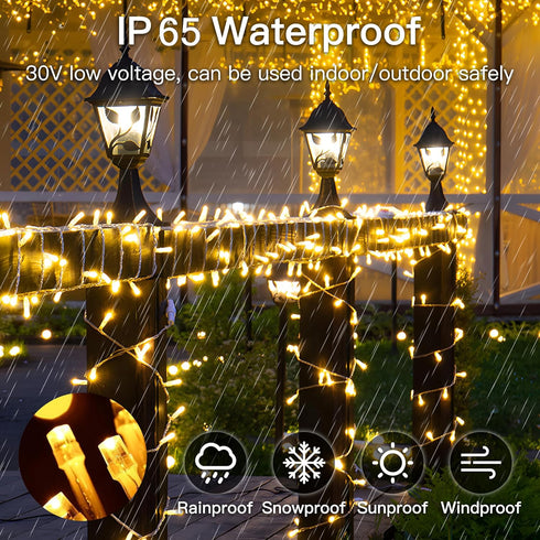 33FT 100 8 String Lights Indoor Bedroom, LED Fairy String Lights Outdoor Waterproof, Modes Memory Twinkle Christmas