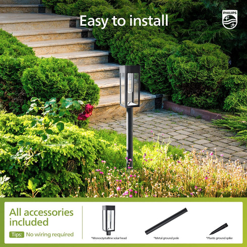 2 Packs 3000K Philips Solar Pathway Lights Outdoor, Glass Metal Led Garden Landscape Lightings, Warm White, Waterproof