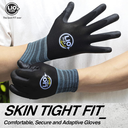 Nitrile Safety Work Gloves, 3 Pairs Lightweight Touchscreen Utility Gloves for Men and Women, Black (L)