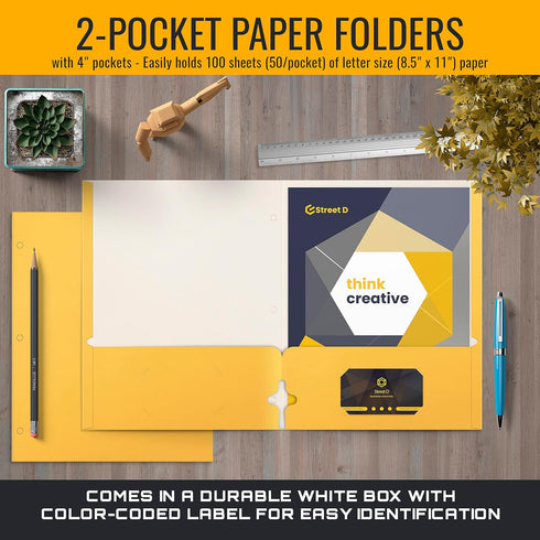 Better Office Products Two Pocket Portfolio Folders, 50-Pack, Yellow, Letter Size