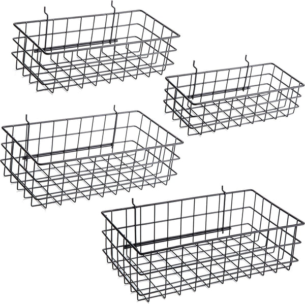 Pegboard Baskets, Set of 4 Black - Hooks to Any Peg Board