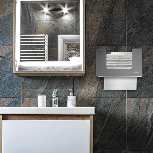 250 Countertop Stainless Steel Paper Towel Dispenser by Oasis Creations, Holds Paper Towels, Wall Mounted, Paper Towel