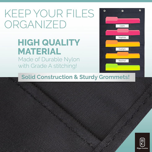 Black Pocket Chart for Classroom - Pack of 2 with 10 Pocket Storage and 6 Over Door Hangers for Organizing