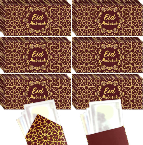Sinmoe 36 Pcs Eid Mubarak Money Envelopes, 6.7 x 3.2 Inch Gold Foil Cash Gift Card Set for Ramadan Celebration (Red)