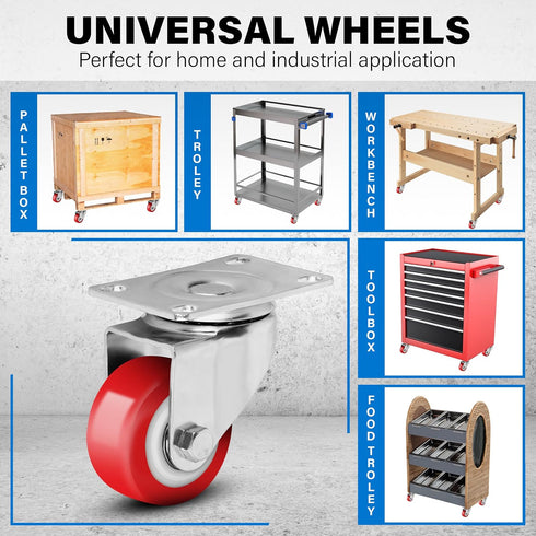 2.5 Inch Heavy Duty Caster Wheels Set of 4, Lockable Cart Wheels with Brakes, 1500lbs Load Capacity, 360 Degree