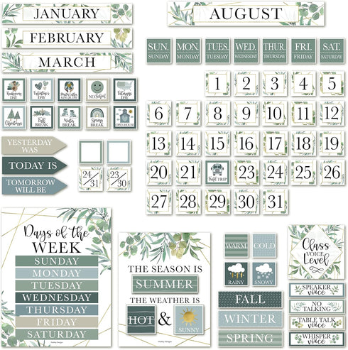 Hadley Designs Greenery Classroom Calendar Set, Bulletin Board Sets for Teachers