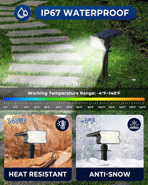 IP67, 60 3 2 1(Cool 4 Pack) HGGH Solar Lights Outdoor Waterproof LED Lighting Modes Solar Spot Lights Outdoor for Yard