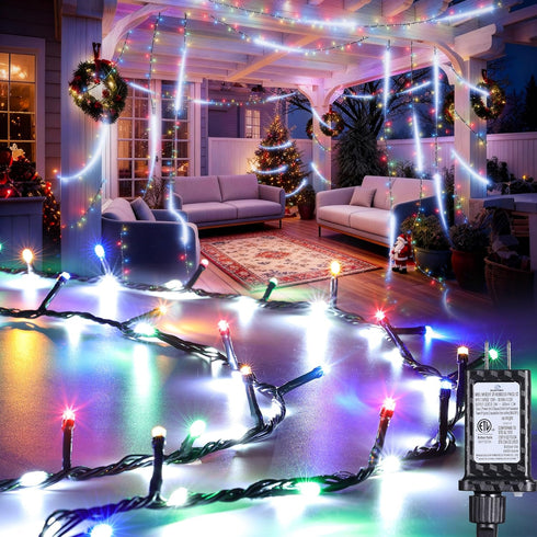 iBaycon Christmas String Lights, Connectable 20FT 240LEDs Water Flowing Lights Outdoor Waterproof,