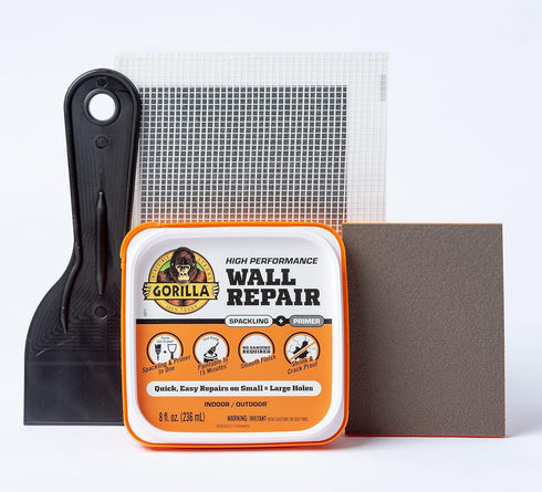 Gorilla Wall Repair Kit, Featuring Heavy Duty Wall Repair Spackling + Primer White