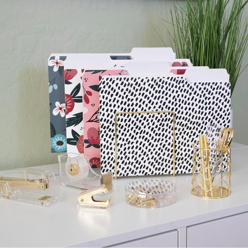 Decorative File Folders Set of 12, 3 Tab Cute Letter Size Folders, Boho Manila Home Office Supplies