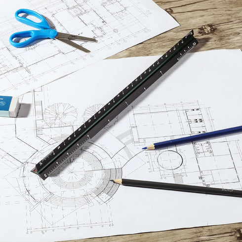 Mr. Pen- Architectural Scale Ruler, 12 Inch, 2 pcs, Black & White for Blueprints and Drafting