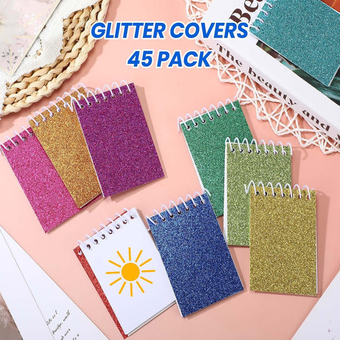 Geyee 45 Pcs Bulk Small Notepad, Pocket Notepad, Christmas Glitter Mini Notebooks, 3 x 5 Inch