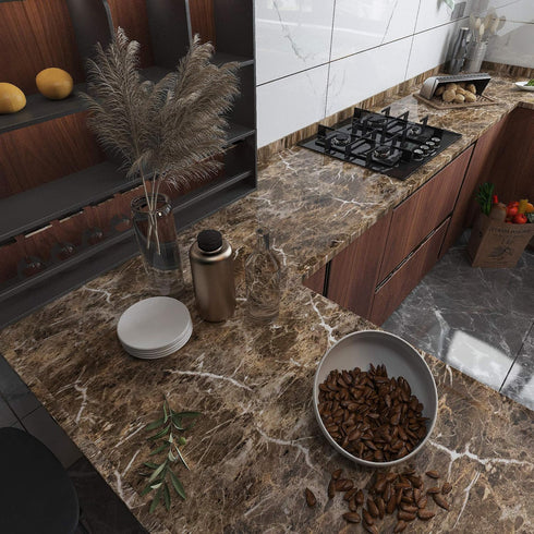 Brown Marble Contact Paper for Countertops Waterproof Marble Wallpaper Peel and Stick Countertops Kitchen Countertop Contact Paper for Cabinets Drawer Desk Self Adhesive Grainte Wall Paper 15.7"x80" by burgeliy