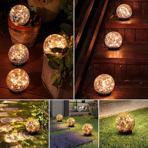 MLKNK 2 Pack Solar Globe Lights Outdoor Waterproof-Solar Balls-Solar Garden Lights-Orbs for Outside Cracked Glass Ball