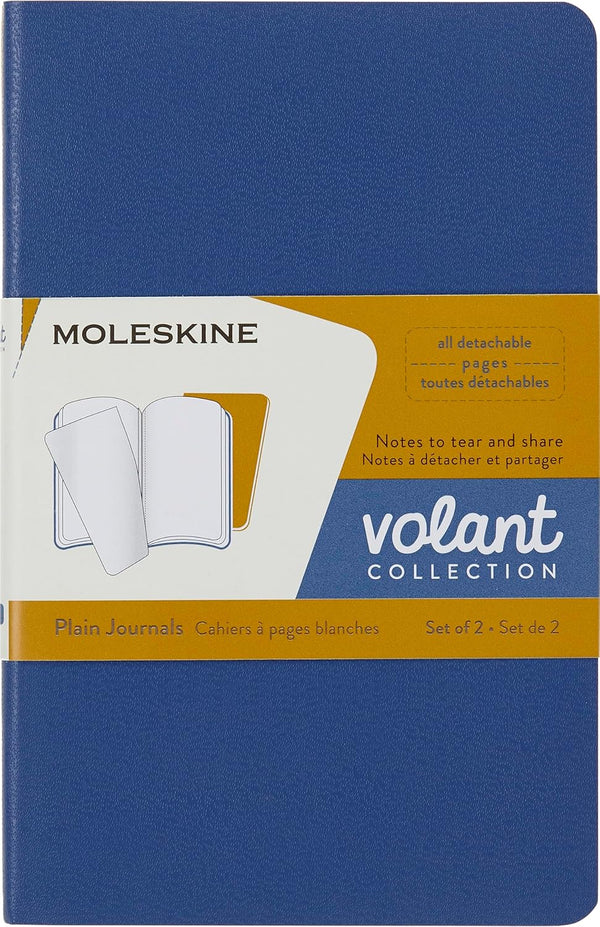 Moleskine Volant Journal, Soft Cover, Pocket (3.5" x 5.5"), Plain/Blank, Set of 2, Forget-Me-Not Blue/Amber Yellow