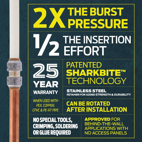 SharkBite Max 3/4 Inch MNPT Adapter, Push to Connect Brass Plumbing Fitting for PEX Pipe