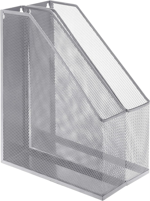 MyGift Silver Wire Mesh Document Holder, Set of 2, Wall Mounted or Desktop Magazine and File Rack