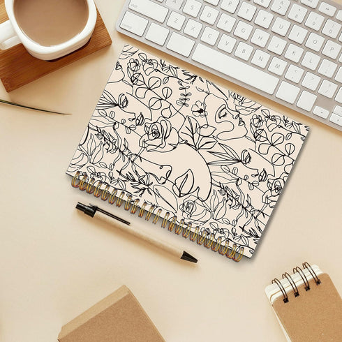 Boho Abstract Minimalist Woman Face Line Flower Floral Spiral Notebook,Laminated Hard Cover,College Ruled 5.5×8.3 Inches,Journal Notebooks for Journaling Writing Work Office College,Gifts by Lacosu