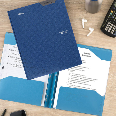 Five Star 2-Pocket Folder, Tidewater Blue (72107), Plastic Folder with Stay-Put Tabs and Prong Fasteners, Holds 8-1/2"