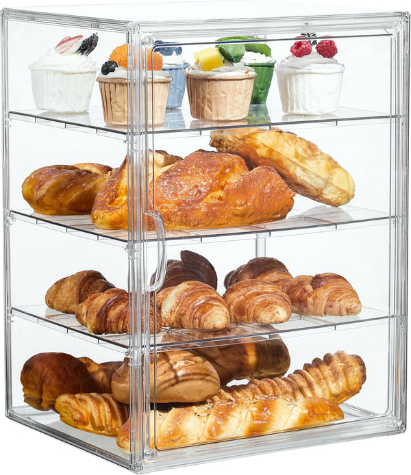 SANKEU Pastry Display Case,Bread Box for Kitchen Countertop,4 Layers Adjustable Clear Bread