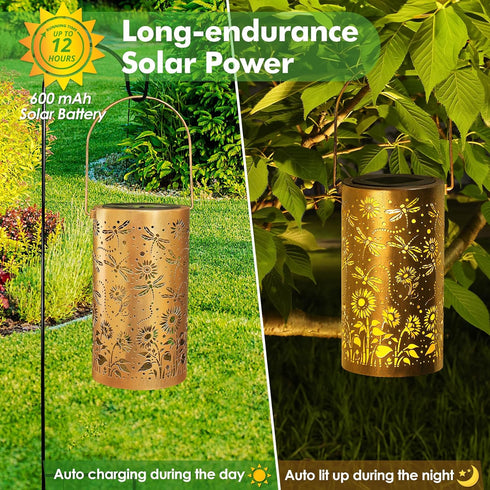 Fabuday Dragonfly Sunflower Solar Lantern Gift for Women - Outdoor Lanterns Waterproof for Patio, Yard, Porch