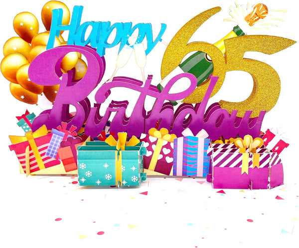 Liif Happy 65Th Birthday 3D Greeting Pop Up Card, Funny Birthday Card for Women, Men, 65 Years Old Celebration
